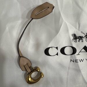 Authentic Coach Taupe Leather Key Charm with Gold C Pendant